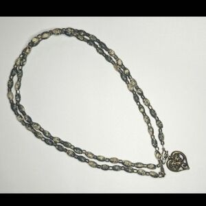 Vintage Marbled Green Stone Bead Heart Cage Pendant Green Tone Spheres Inside 18